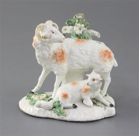 A Derby group of sheep, c.1760-5, h. 12.5cm, losses